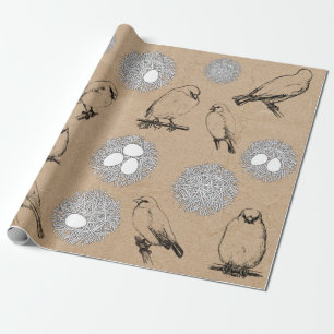 Papel De Regalo Aves de época y Nest Rustic Kraft Brown