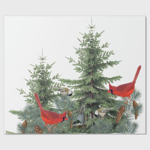 Papel De Regalo Aves de Invierno Cardenal Forestal Chickadee Nutha