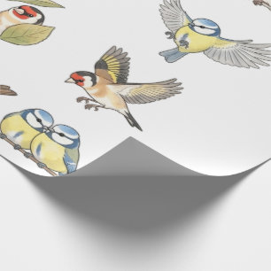 Papel De Regalo Aves de jardín británicas vintage acuarela floral