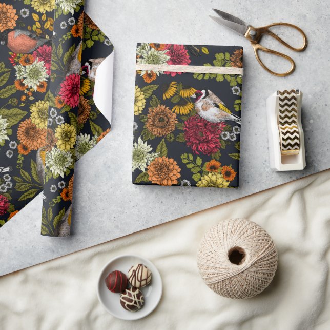 Papel De Regalo Aves de jardín y flores 2 (Artesanía)