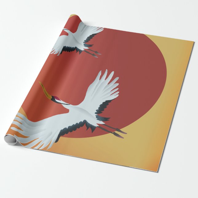 Papel De Regalo Aves de la grúa japonesa (Desenrollado)