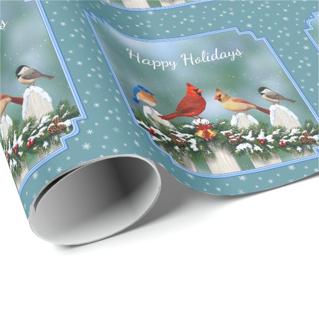 Papel De Regalo Aves de vacaciones y Navidades Garland (Esquina del rollo)