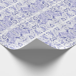 Papel De Regalo Aves Delft Blue White Bunny Conejo Aves Dedham Eas