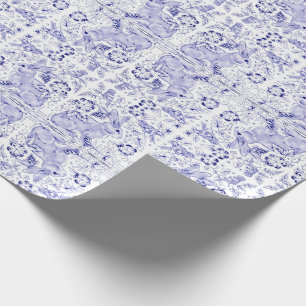 Papel De Regalo Aves Delft Blue White Bunny Conejo Aves Dedham Eas