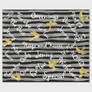 Papel De Regalo Aves doradas con rayas de plata pintadas negras