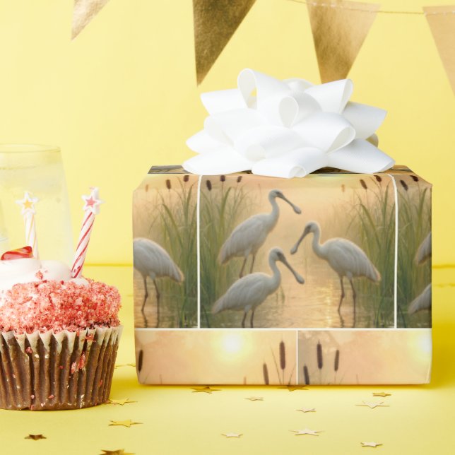 Papel De Regalo Aves Espátula En Humedal (Fiesta de cumpleaños )