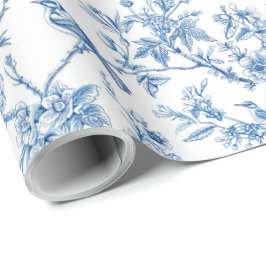 Papel De Regalo Aves florales en Chinoiserie azul y blanco