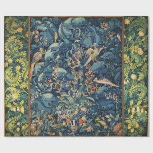 Papel De Regalo AVES, FLORES Y HOJAS DE CABAGO, Azul