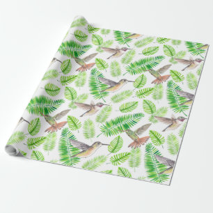 Papel De Regalo Aves húmedas y hojas tropicales