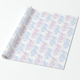 Papel De Regalo Aves jaula boda azul púrpura