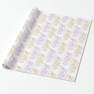 Papel De Regalo Aves jaula boda color gris rosa púrpura