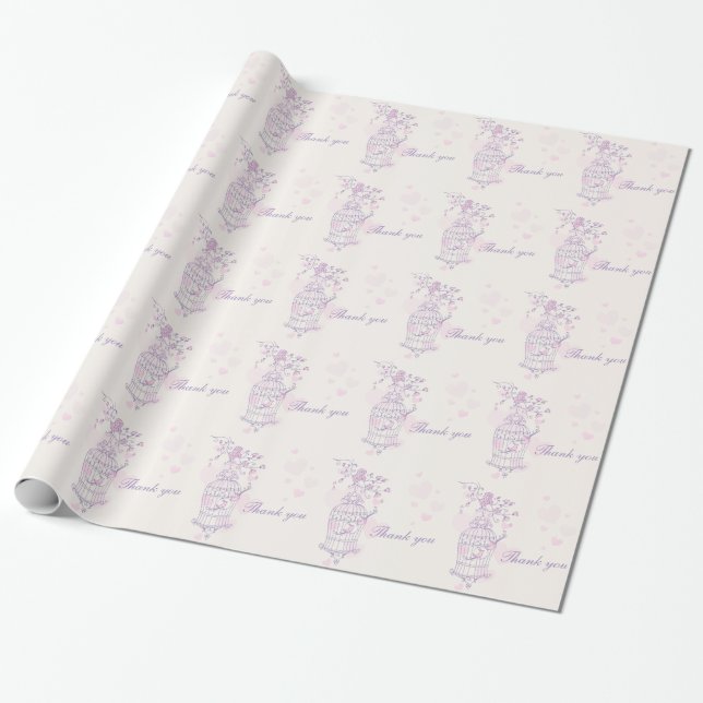 Papel De Regalo Aves jaula boda rosa púrpura gracias envoltura (Desenrollado)