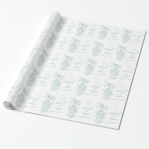 Papel De Regalo Aves jaula boda verde y blanco envoltura personali