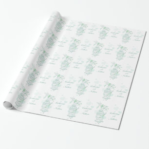 Papel De Regalo Aves jaula boda verde y blanco envoltura personali