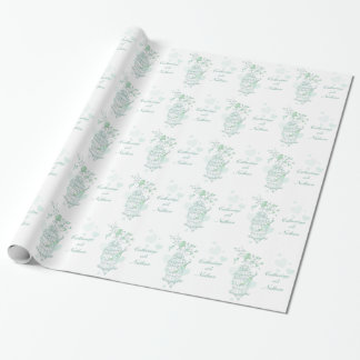 Papel De Regalo Aves jaula boda verde y blanco envoltura personali