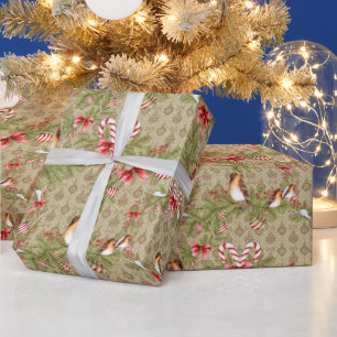 Papel De Regalo Aves navidades y barcas de pino y canas de canto