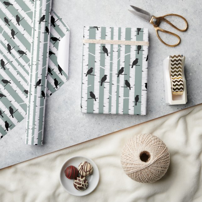 Papel De Regalo Aves negras encaramadas en un tronco de árbol Pape (Artesanía)