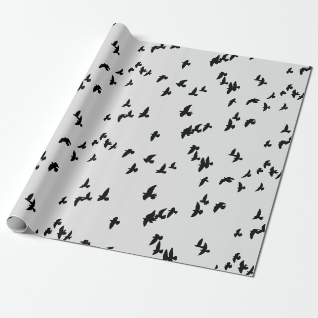 Papel De Regalo Aves negras volando gótica (Desenrollado)