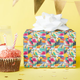 Papel De Regalo Aves tropicales geométricas