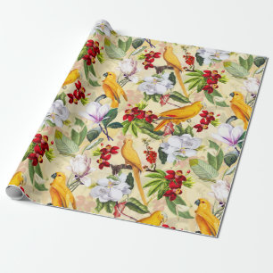 Papel De Regalo Aves tropicales loran patrón de jungla - Amarillo