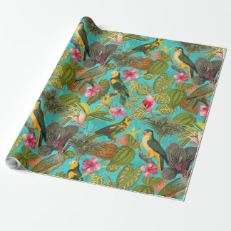 Papel De Regalo Aves tropicales y flores en el patrón de la jungla