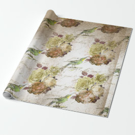 Papel De Regalo Aves verdes y Rosas vintage