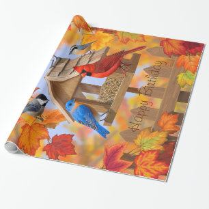 Papel De Regalo Aves y alimentador de aves Colores de otoño