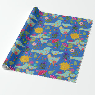 Papel De Regalo Aves y flores singulares Día del Sol