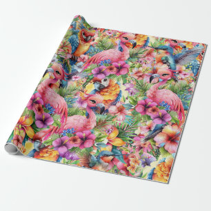 Papel De Regalo Aves y Flores Tropicales