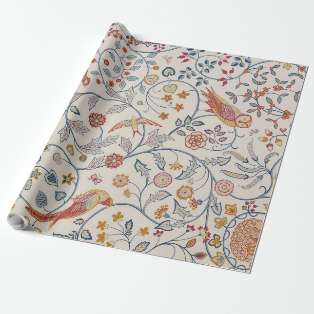 Papel De Regalo Aves y flores, William Morris (Desenrollado)