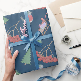 Papel De Regalo Aves y navidades azules