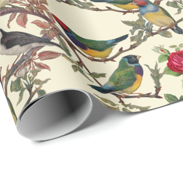 Papel De Regalo Aves y Rosas de Victoria Chintzy Retro (Esquina del rollo)