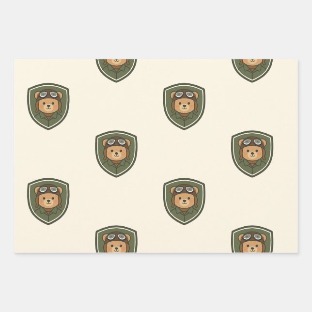 Papel de regalo Aviator Bear Military Party (Anverso)