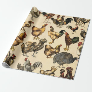 Papel De Regalo Avicultura Antigüa del Mundo Arte de Razas de Gall