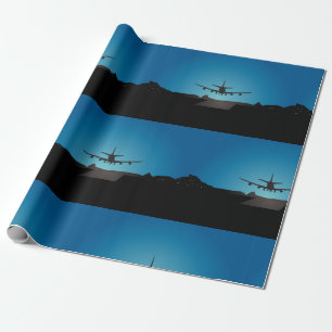 Papel De Regalo Avión aterrizando silueta por la noche