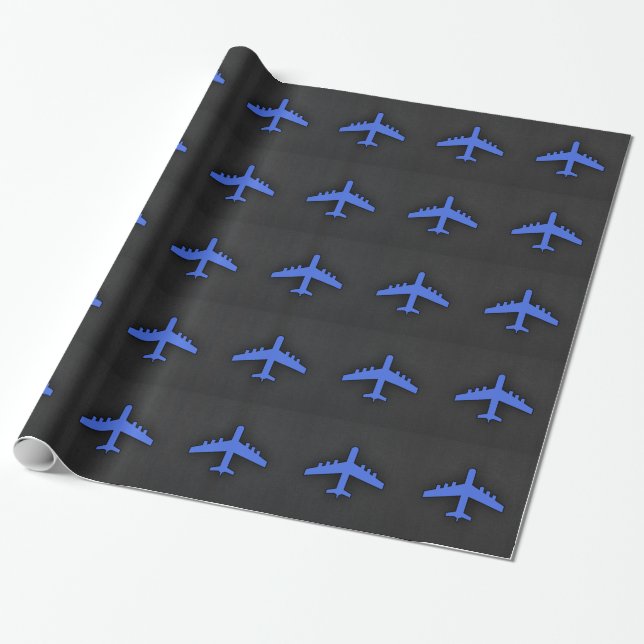 Papel De Regalo Avión azul real (Desenrollado)