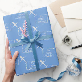 Papel De Regalo Avión con bandera de cumpleaños personalizada y az