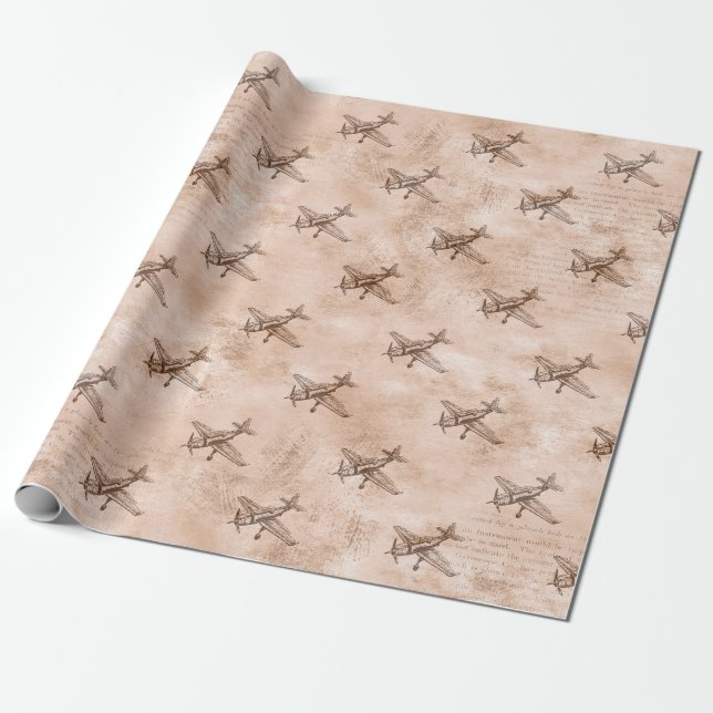 Papel De Regalo Avión de época y prensa (Desenrollado)
