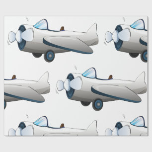Papel De Regalo Avión de hélice de dibujos animados blancos estilo