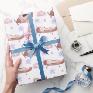Papel De Regalo Avión Rosa Acuarela