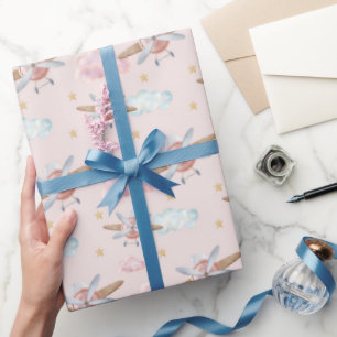 Papel De Regalo Avión Rosa Acuarela