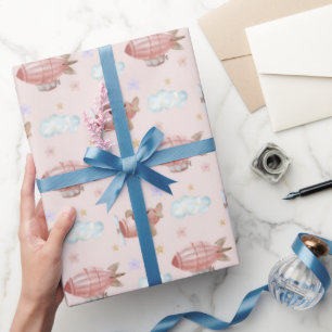 Papel De Regalo Avión Rosa Acuarela