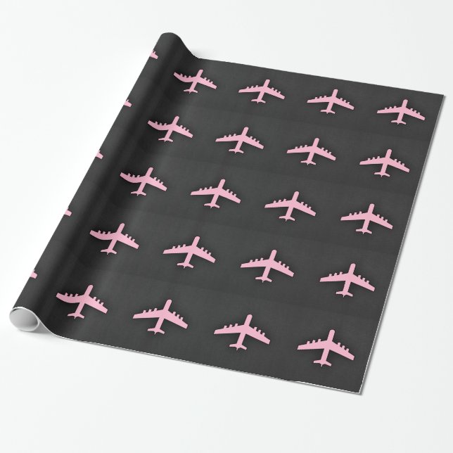 Papel De Regalo Avión rosa ligero (Desenrollado)