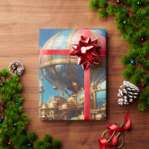 Avión Steampunk y globos en el cielo