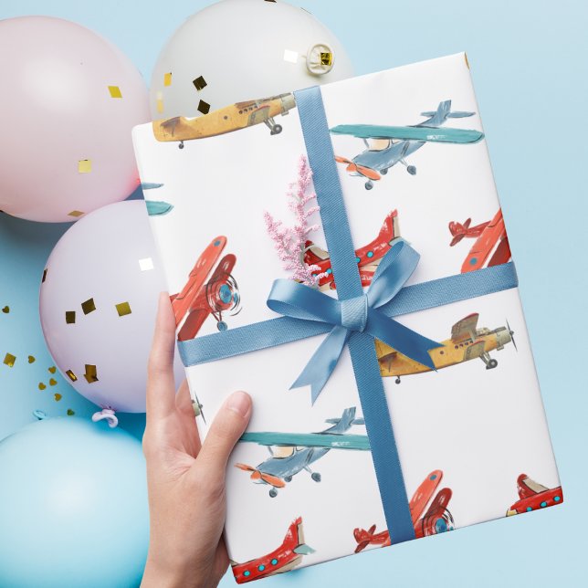 Papel De Regalo Aviones cutáneos de acuarela vuelan en el cielo (Subido por el creador)