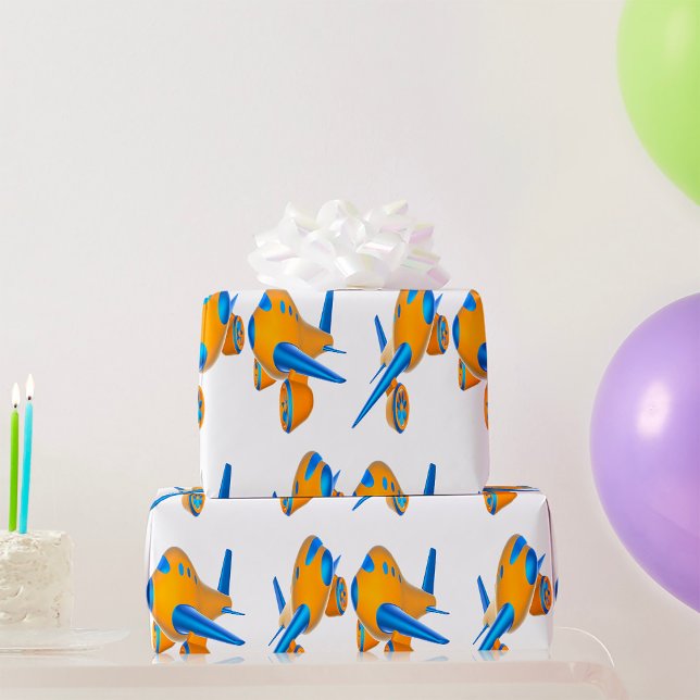 Papel De Regalo Aviones personalizados Naranja vibrante y azul (Subido por el creador)