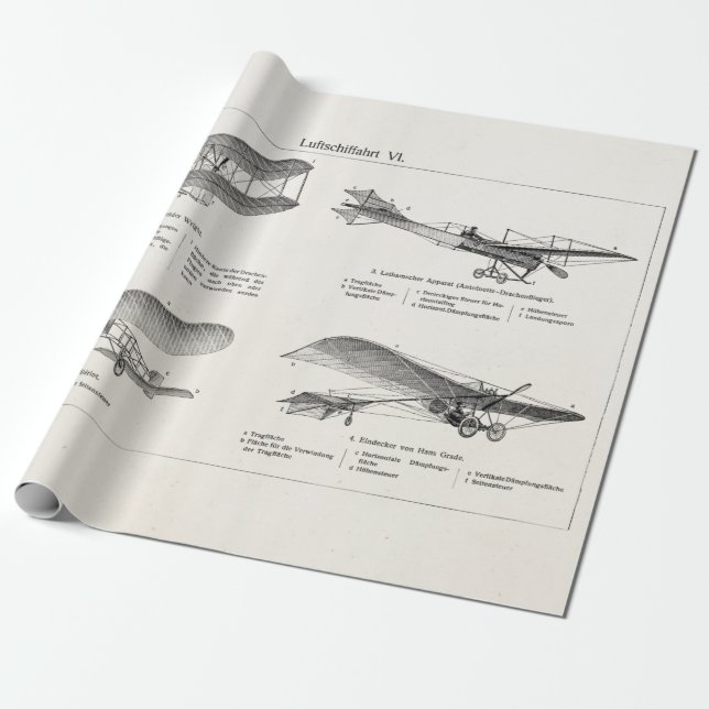 Papel De Regalo Aviones retros de la antigüedad del biplano del (Desenrollado)