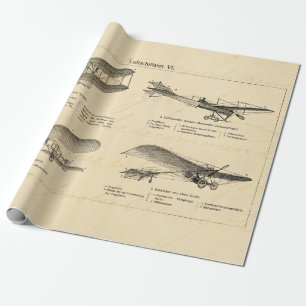Papel De Regalo Aviones retros de la antigüedad del biplano del