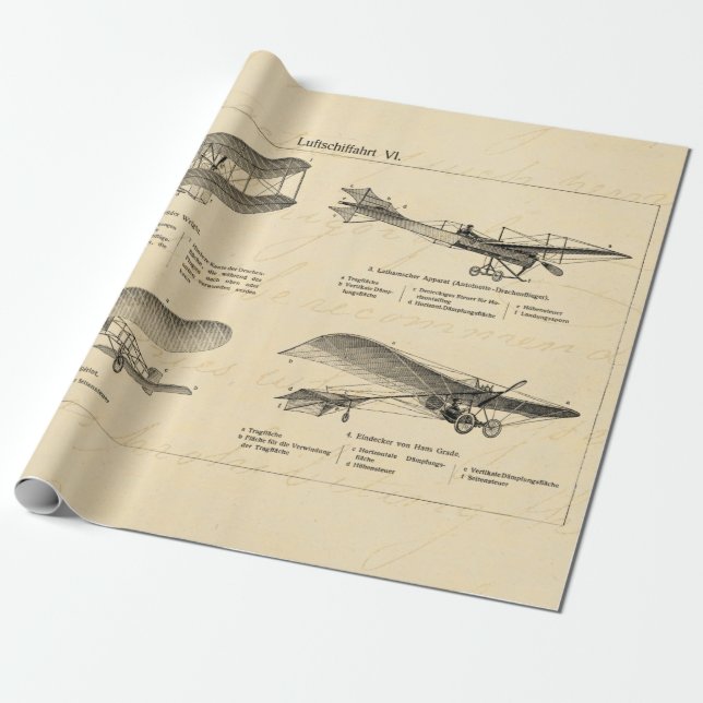 Papel De Regalo Aviones retros de la antigüedad del biplano del (Desenrollado)