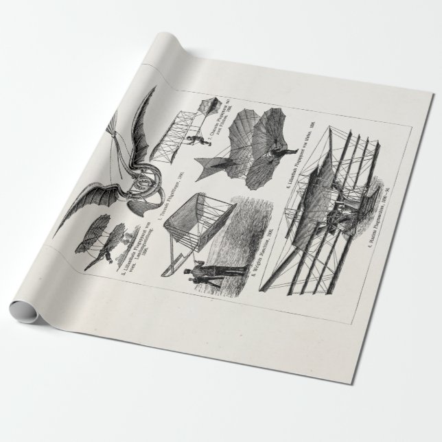 Papel De Regalo Aviones retros de los dirigibles de los aeroplanos (Desenrollado)